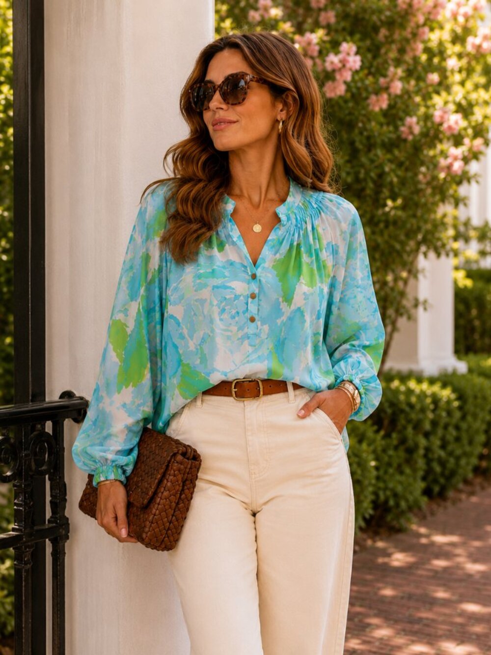 Lilly Pulitzer Elsa Silk Blouse | Poolside Blue Floral Tunic | XS